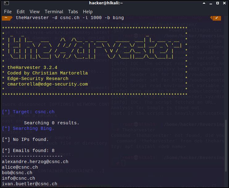 Output from theHarvester